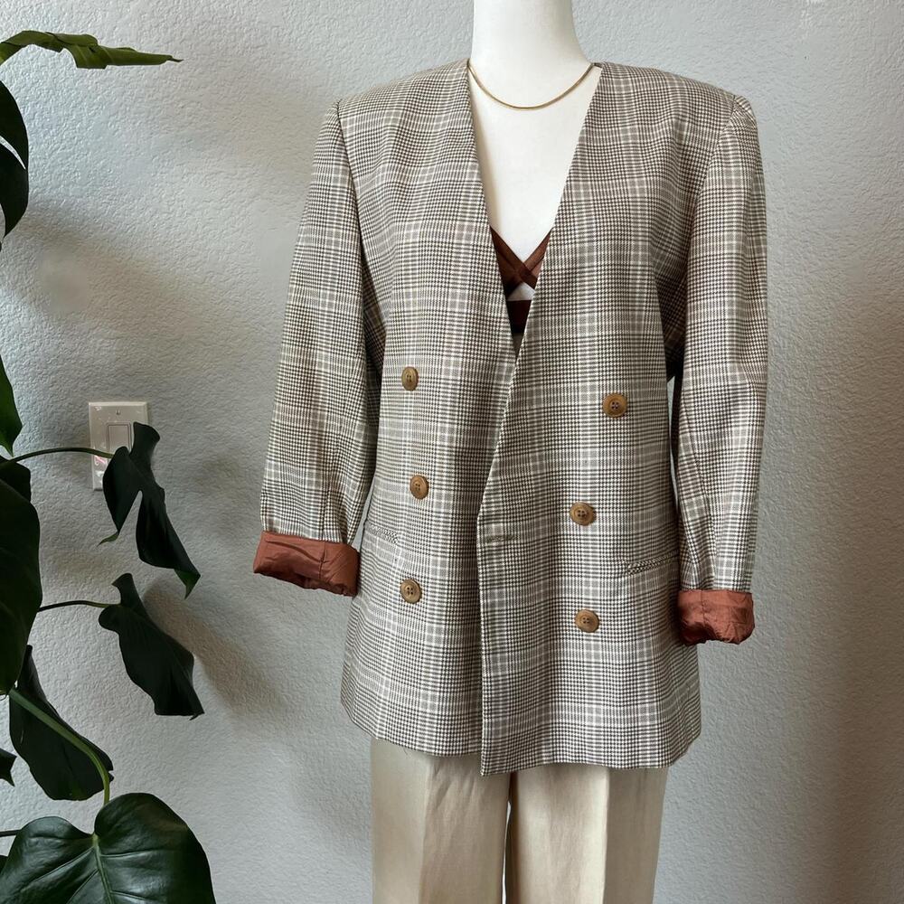 90s vintage oversized neutral plaid blazer